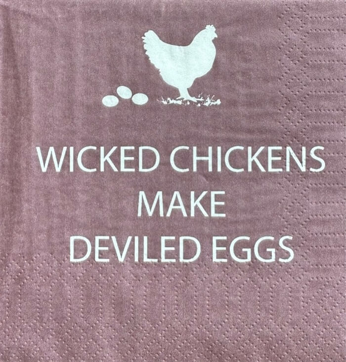 Wicked Chickens make Deviled Eggs napkins