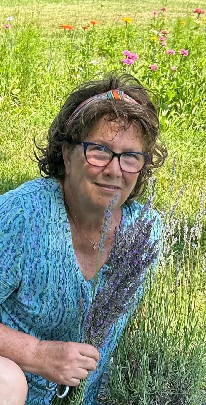 Karen Walkup with cut lavender from the farm