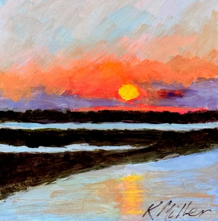 Marsh Sunset at Walkers Landing original painting by Kathy Miller